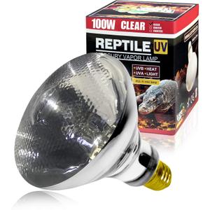LUCKY HERP 100 Watt UVA+UVB Full Spectrum Vapor Heat Lamp Bulb, High Intensity Self-Ballasted Heat Basking Lamp/Bulb/Light for Reptile and Amphibian, Sun Lamp for Bearded Dragon Lizard Turtle(Clear)