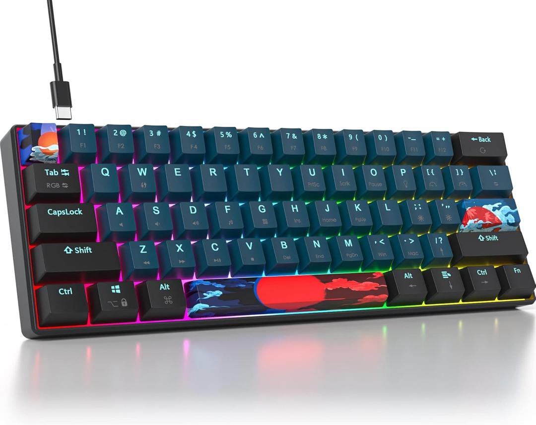 60% Mechanical Gaming Keyboard - RGB, Red Switch, Wired, Compact, 61 Keys for Windows, PS4/5, Xbox