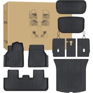 Floor Mats for Tesla Model Y Juniper 2025 2026 | All-Weather TPE Liners 7-Piece Set with Cargo Liner, Trunk & Interior Accessories | Custom Fit Backrest Protector