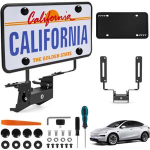 Front License Plate Holder Compatible with 2026 Tesla New Model Y Juniper with Silicone Plate Frame Anti-Theft Aluminum License Plate Mount Fit for Model Y Juniper - No Drill No Adhesive