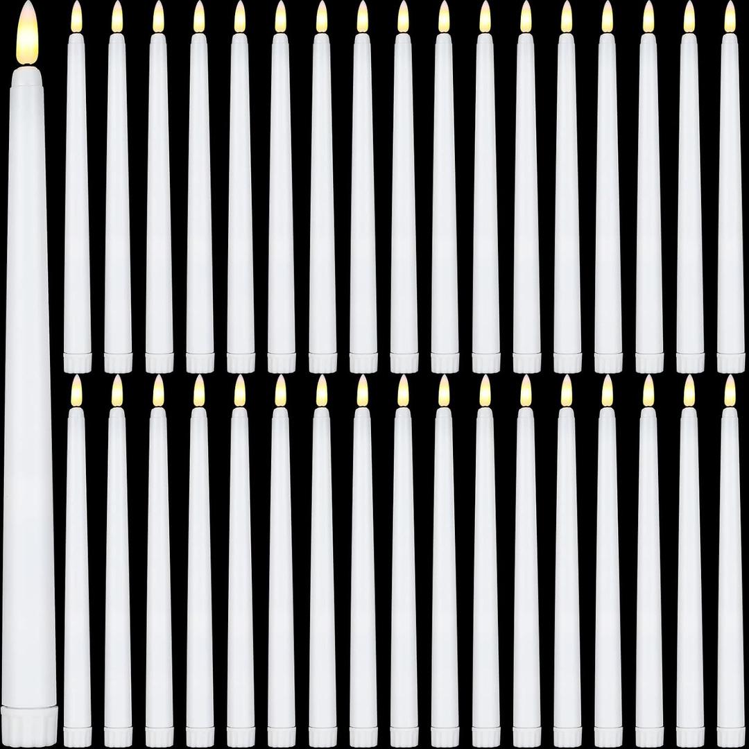 Reginary 36 Pieces Flameless Taper Candles Battery Operated Bulk 11" Plastic Lights LED Candlesticks Window Candles for Birthday Wedding Church Decor Party Supplies(White)