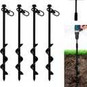 VASGOR 12 Ground Anchors (4pcs) Easy to Use with Drill, 10mm Diameter, Heavy Duty Anchor Hook for Camping Tent, Canopies, Car Ports, Sheds, Swing Sets, Securing Animals  Black Powder Coated