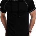 Aiyino Men's Short Sleeve Hoodie Workout Gym Sweatshirt Muscle Fit Fashion Athletic Hoodies Pullover Cotton Hooded T-Shirts (Large, Black)