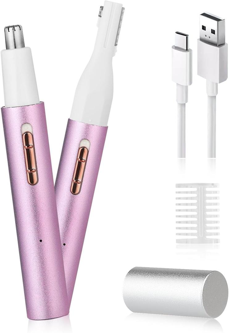 Nose & Eyebrow Trimmer for Women and Men,2025 Rechargeable Ear Razor & Face Shaver,Lady's Painless Portable Facial Hair Removal with Comb, Dermaplane Tool for face,Lips,Body,Leg (Purple) (Pink)