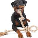 Fida Dog Rope Toys for Aggressive Chewers,Large Dog Toy Designed for Tug of War, Tough Dog Rope Toy Indestructible Made of Undyed Natural Cotton, 29" Large Dog Toys with 3 Big Knots and a Handle