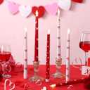 Glooglitter 6 Pcs Valentine's Day Flameless Taper Candles with Hearts Bows Dots, 9.6 Inch Battery Operated LED Candles Unique Valentines Day Gifts for Galentines Proposals Anniversaries Romantic Night