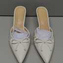 Kitten Heels for Women Dressy Pointed Toe Bow Heeled Sandals Vintage Mules Sexy Stiletto Heel Casual Pumps Shoes XM-L-3 White, Size 7