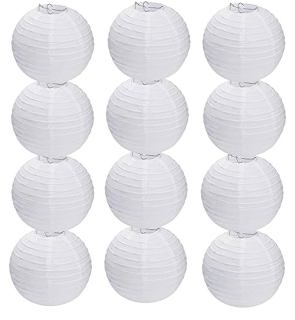 12Pcs 6" White Paper Lanterns Decorative Chinese, Japanese Hanging Round Paper Lanterns Lamp for Birthday, Wedding, Christmas, Bridal, Home Decor, Party Decoration