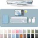 YSAGi Leather Desk Protector, Office Mat, Large Mouse Mat, Non-Slip PU Leather Blotter, Laptop Desk Pad, Waterproof Writing Pad for Office and Home (Ice Blue, 31.5" x 15.8")