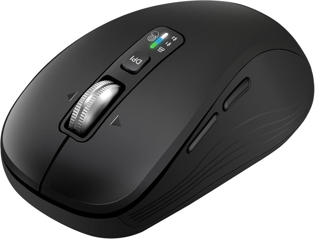 Wireless Mouse with 2 Bluetooth and 1 USB, 4-Way Scrolling, Full Size Mouse, Silent, Long Battery Life, Adjustable Cursor Speed, for Computer, Laptop, Tablets, iPad, Desktop, MacBook (Side Buttons)