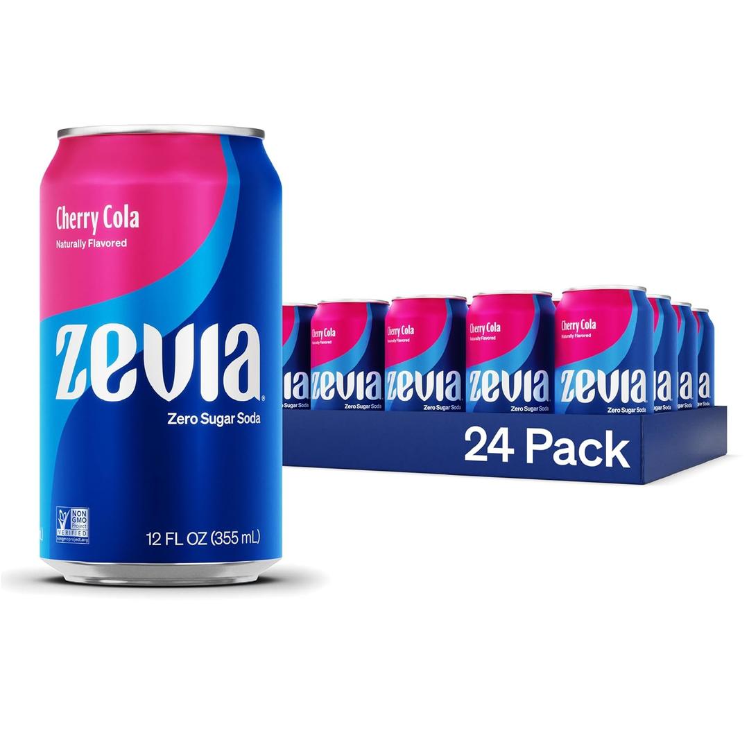 Zevia Zero Sugar Soda, Cherry Cola, 12 oz Cans (24-Pack) – Naturally Sweetened, Non-GMO Project Verified, Gluten-Free, Vegan BBD: 

04/21/2027