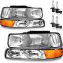 Headlights Assembly for 99-02 Chevy Silverado 1500 2500; for 01-02 Silverado 1500HD 2500HD 3500HD; for 00-06 Tahoe Suburban Headlight+Bumper Parking Turn Signal Marker Light with Bulbs