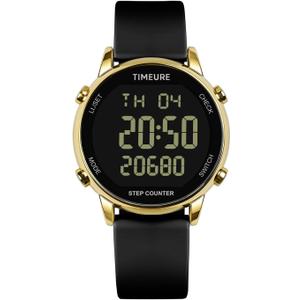TIMEURE Pedometer Watch for Women, Step Counter for Walking No App/Phone Required Step Counter, Waterproof Fitness Calorie Tracker, Distance Tracking, Alarm, Large Digital Display Watch, TU-2509 (gold black)