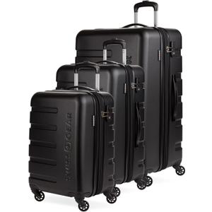 SwissGear 7366 Signature Hardside Expandable Luggage with Spinner Wheels, TSA Lock, Cup-Holder, Black, 3-Piece Set (19/23/27)