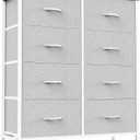 Sweetcrispy 8 Drawer Fabric Dresser for Bedroom, Tall Dresser, Light Grey, 11.8"D x 30.9"W x 36.4"H