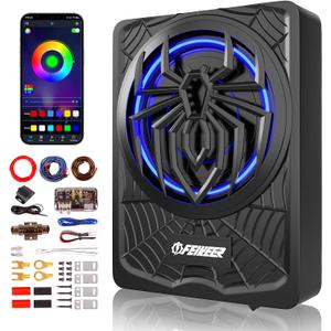 NEW 10" 1200W Subwoofer,RGB Slim Underseat Car Subwoofer and Amp Package.Under Seat Subwoofers with Amp,Individual Control for Low Pass/Gain/Boost Bass.Deep Bass Perfect for Truck/SUV/Jeep/MPV