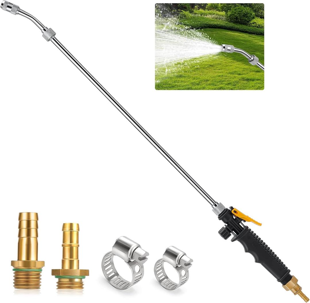29 Inches Sprayer Wand, 3/8" & 1/4" Brass Barb Universal Sprayer Wand Replacement, Stainless Steel Sprayer Parts with Shut off Valve & 2 Hose Clamps, Spray Wands for Garden Hose