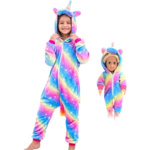 FZOSM Cute Girls Unicorn Halloween Costume Cosplay Onesie (7-8 Years, Blue/Pink)