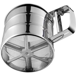 Flour Sifter, Stainless Steel Sifter for Baking, Double Layer Fine Mesh Baking Sifter, One Hand Press Crank Sifter for Powdered Sugar Shaker Duster, Flour Sieve Sifter for Baking Cakes Rondauno