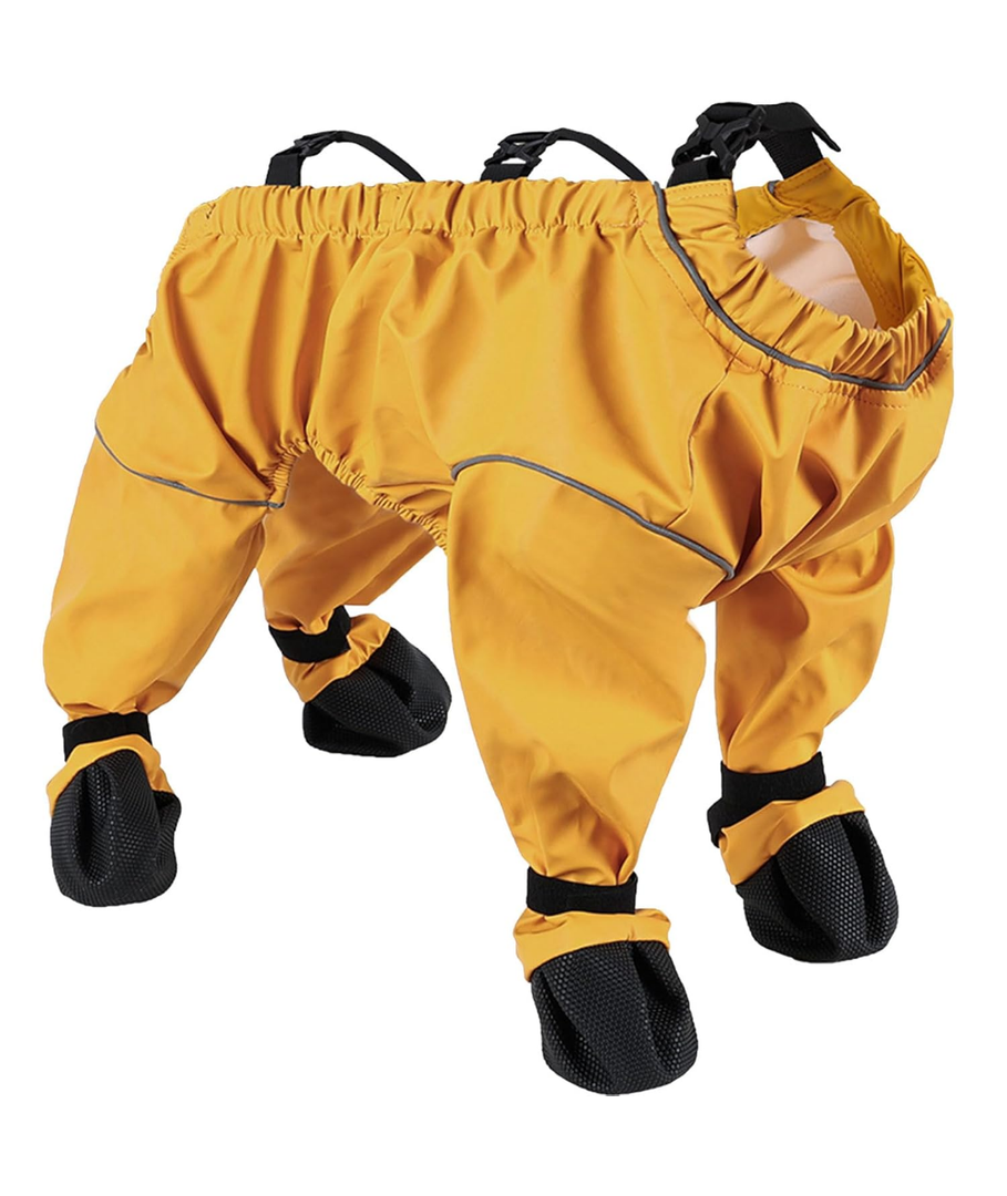Asenku Dog Boots Leggings Waterproof Dog Pants Anti-Slip Dog Shoes Pet Paws Protector Dirty-Proof Dog Outdoor Walking Running Hiking Booties (Yellow, M)