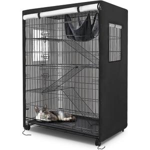 Catio Cover, 37" L x 23.5" W x 50" H Waterproof Cover for Outdoor Cat Enclosure, 420D Cat Cage Cover for Homey Pet Cats Cages, Black (Catio Not Included)