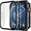 Misxi 2 Pack Tempered Glass Case Compatible for Apple Watch Series 9 Series 8 Series 7 45mm, Hard PC Screen Protector Overall Protection Scratch-Resistant Cover for iWatch, 1 Jet Black + 1 Transparent