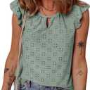 EVALESS Womens Summer Sleeveless Tank Tops Crewneck Ruffle Sleeve Eyelet Shirts Blouses (Small, Smoke Green)