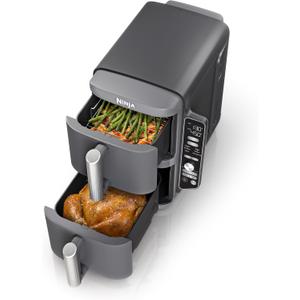 Ninja Air Fryer, 10QT DoubleStack XL 2-Basket, Compact Design, Cooks 5lb Whole Chicken, Feeds Up to 8 People, 6-in-1 Air Fryer, Roast, Bake & More, Easy to Clean, Dishwasher Safe Parts, Grey, SL401