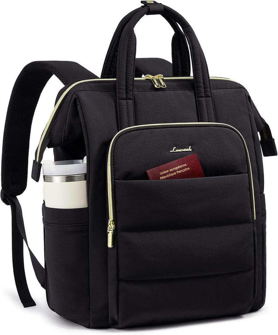 LOVEVOOK Laptop Backpack Women 15.6 inch,Lightweight Puffer Travel Backpacks for Women,Quilted Laptop Bag Computer Work Teacher Nurse Backpack,Womens Backpack Purse Daypack for College Business,Black