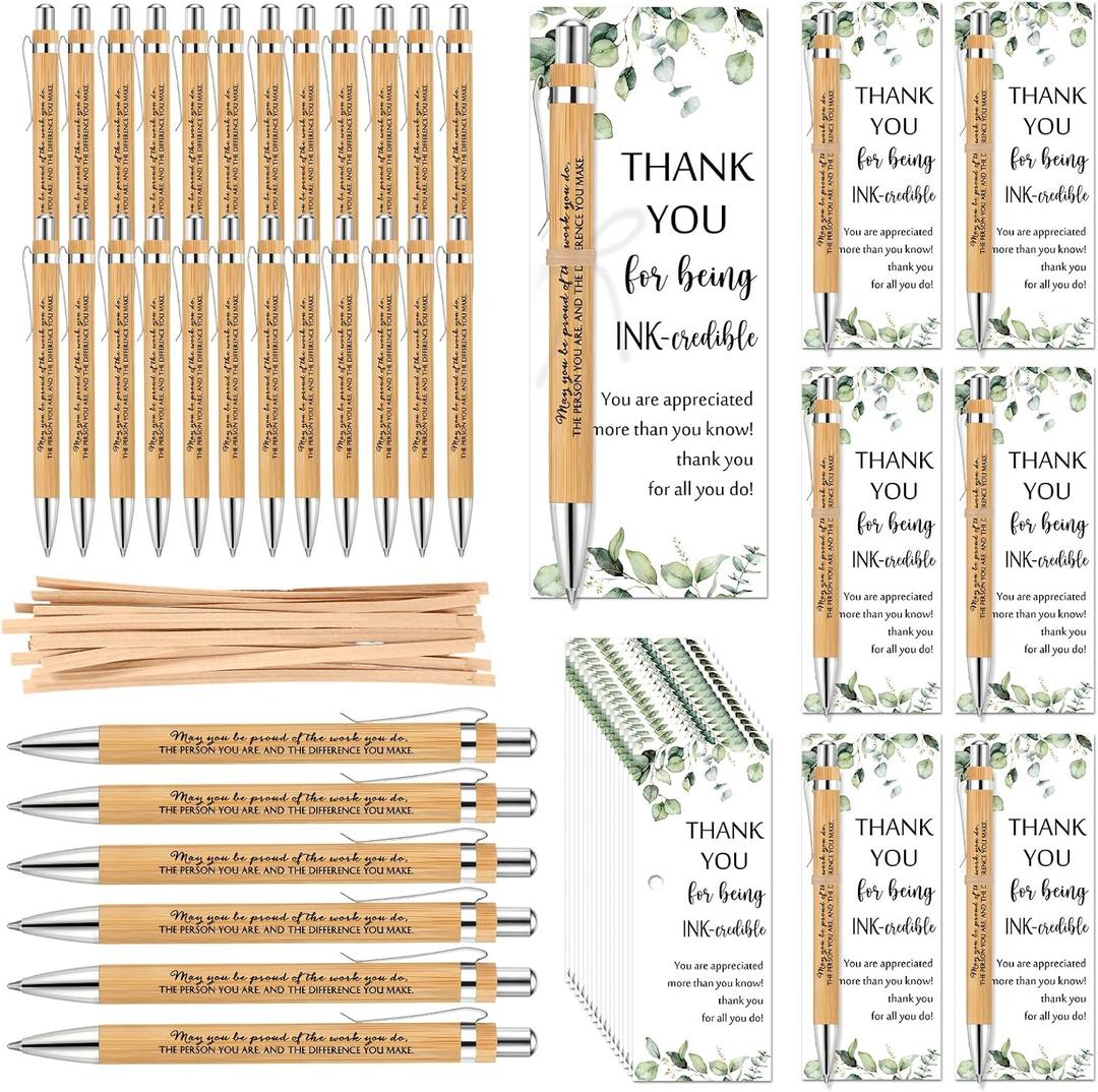 Yeaqee 36 Sets Employee Appreciation Gift Bulk Thank You Inspirational Bamboo Pen with Card Graduation Appreciation Gift for Teacher Student Nurse Coworker Staff Office Team (May You)