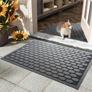 AMOAMI-Door Mat Outdoor Indoor Entrance-Front Door Mat Durable Rubber Backed Non Slip Absorbent Indoor Outdoor Doormat for Outside Inside Entry Entryway-Dirt Trapper Welcome Mat-Grey 17"x30" (Oval Grey)