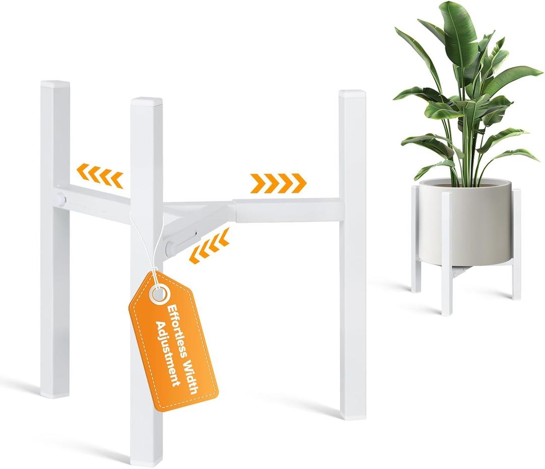 Aripark Plant Stand Indoor Adjustable, Metal Modern Plant Stands, Heavy Duty Stable Plant Pot Small Flower Holder Indoor Outdoor Corner, Fit 8 9 10 11 12 inch Pots, White (Pot & Plant Not Included)