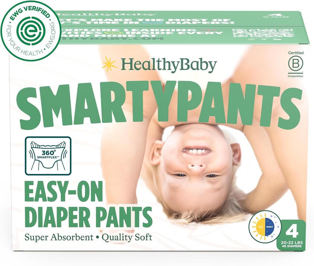 HealthyBaby Size 4 Pull Up Style Training Pants (46 Count) Easy Pull-On & Tear-Away Design for Potty Training Leak Protection for Active Toddlers EWG-Verified Safe, Plant-Based
