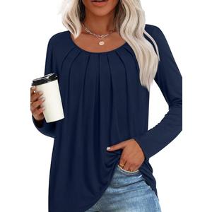 OQQ Women Tops Off The Shoulder Long Sleeve Tunics Casual Shirts Navy Blue M