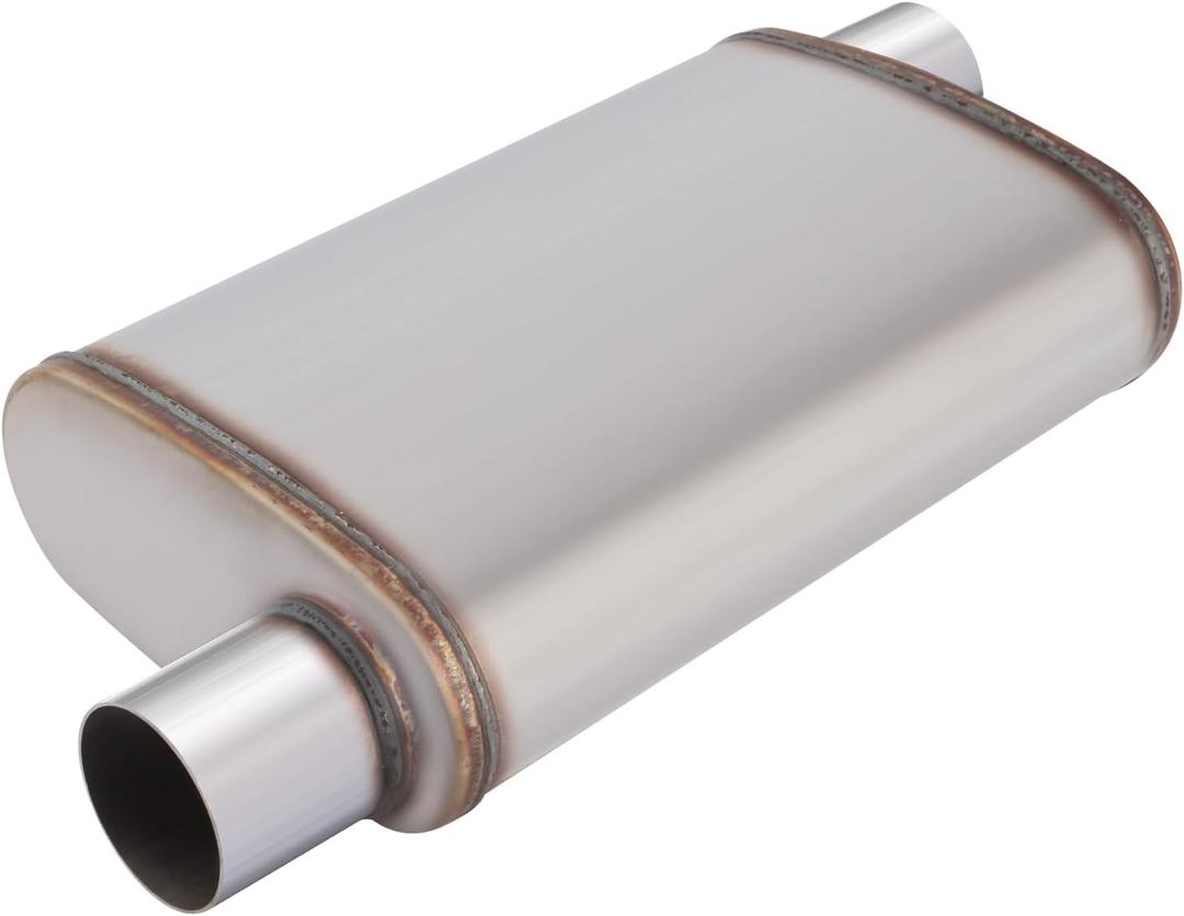 LCGP 2.5inch Universal Muffler, Performance Chamber Exhaust Muffler, 2.5" Offset In/Out, 20" Overall Length Straight-Through Performance with Stainless Steel Muffler for Truck, Cars(2.5''Inlet/Outlet)