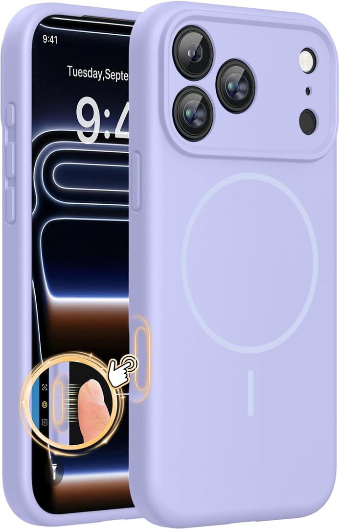Miracase Magnetic for iPhone 17 Pro Case, Compatible with MagSafe, Integrated Silicone Camera Control Cover, 3.0mm Thicken Shockproof Drop Protection Phone Case for 17 Pro,Light Purple
