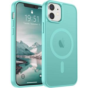 SUPFINE Magnetic for iPhone 12 Mini Case & iPhone 13 Mini Case (Compatible with MagSafe) (Military Grade Drop Protection) Slim Translucent Matte Shockproof Phone Cover,Blue Green