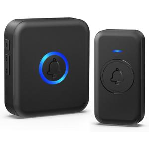 Wireless Doorbell, Waterproof Door Bell with 60 Chimes, 5 Volume Levels & 2 Mute Modes, Loud Doorbells Wireless for Home Classroom Office (1 Receiver & 1 Button, Black, American Plug)