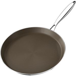 Stainless Steel Crepe Pan - 12 Inch Titanium Ceramic Nonstick Crepe Pan, Stainless Steel Dosa Pancake Pan, Non Stick Flat Skillet Tawa Dosa Tortilla Griddle Pan, Induction Compatible, PFAS&PTFE Free