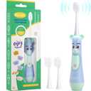 NELL&WELL Kids Electric Toothbrush, 2-Min Timer, 3 Modes with Memory, IPX 7 Waterproof, Battery Powered Kids Toothbrush with 3 Soft Bristles Heads for Children Boys Girls Ages 3+ - Blue Bear II