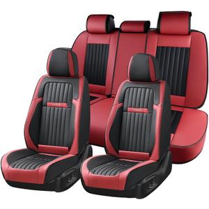 Coverado Car Seat Covers Full Set, Seat Covers for Cars, Car Seat Cover, Car Seat Protector, Leather Car Seat Cushion, Waterproof Car Seat Covers Front Seats and Back Fit for Most Cars(Red&Black)