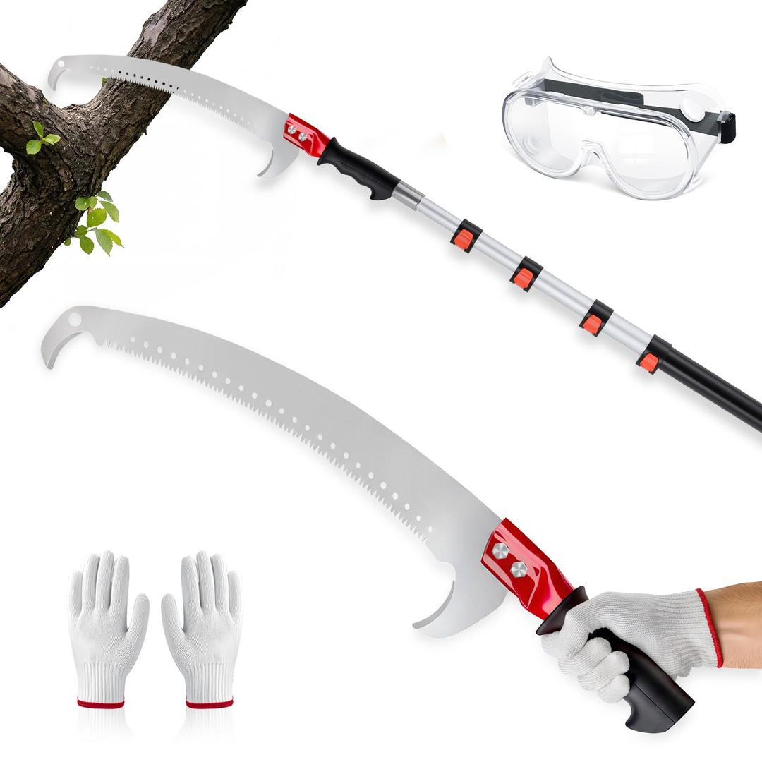 26FT Pole Saw for Tree Trimming, Manual Telescoping Tree Pruner with 5–20FT Extension Pole, Long Reach Hand Saw for Ground Cutting in Yard, Garden & Patio