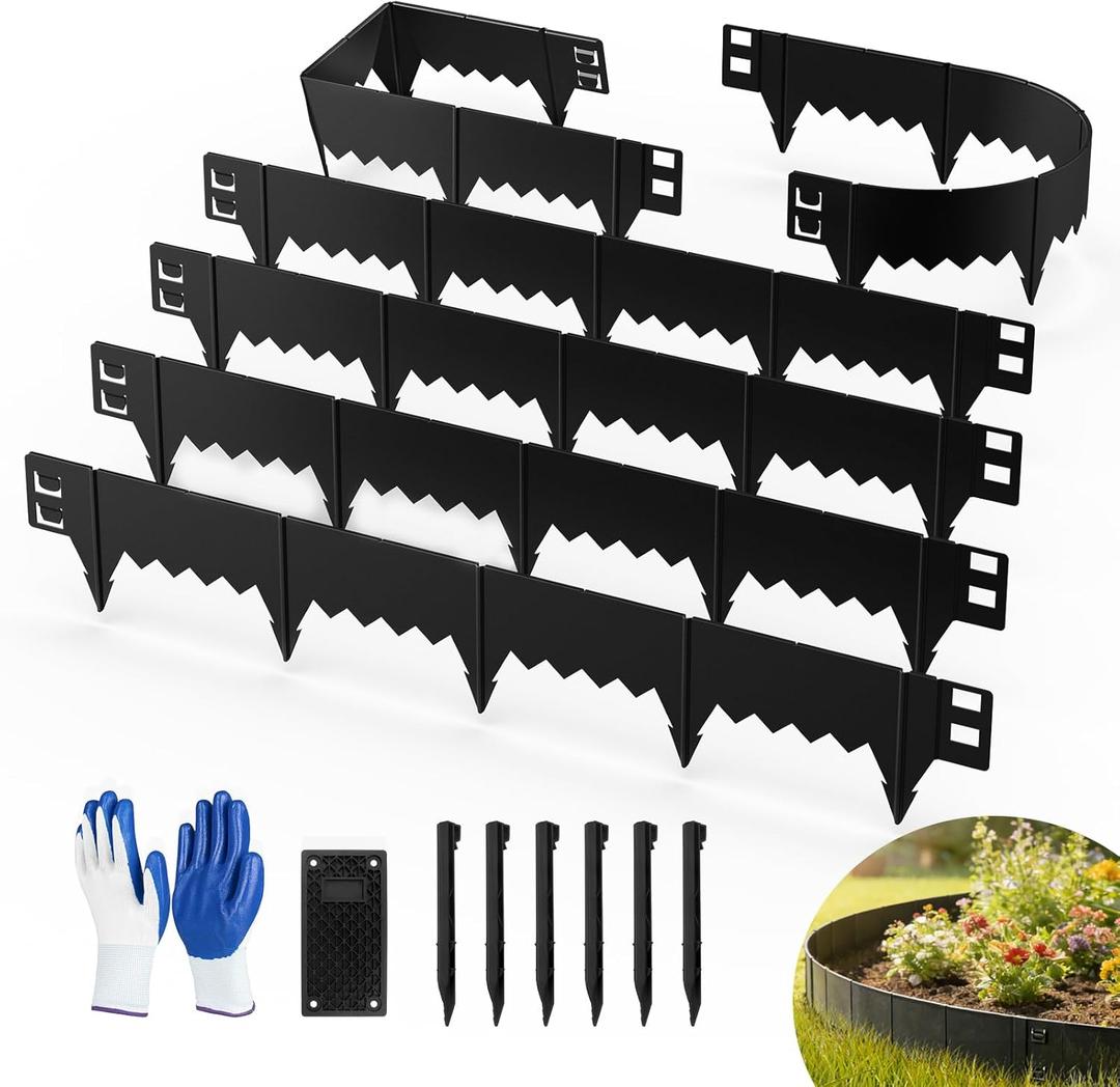 6-Pack Heavy Duty Metal Garden Border(20FT), 6 in *37 in Hammer-in Landscape Edgings with 6 Pcs Plastic Stakes, Bendable Lawn Edgings for Yard, Tree Rings, Lawn,Pathway-Black