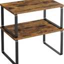 SONGMICS Cabinet Organizer Shelf, Set of 2 Kitchen Counter Shelves, Kitchen Storage, Spice Rack, Stackable, Expandable, Metal and Engineered Wood, Ink Black and Rustic Brown UKCS020X01 (11.7"W, Ink Black + Rustic Brown)