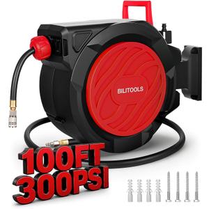 BILITOOLS Retractable Air Hose Reel 3/8" x 100FT Max 300PSI Auto Rewind