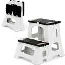 Folding Step Stool, 2-Step 8" 17", Non-Slip, 300lb Capacity No Assembly, Stable A-Frame, Safety Lock, Anti-Slip Rubber Feet, Collapsible Stool for Kitchen Bathroom Bed RV Office Garden