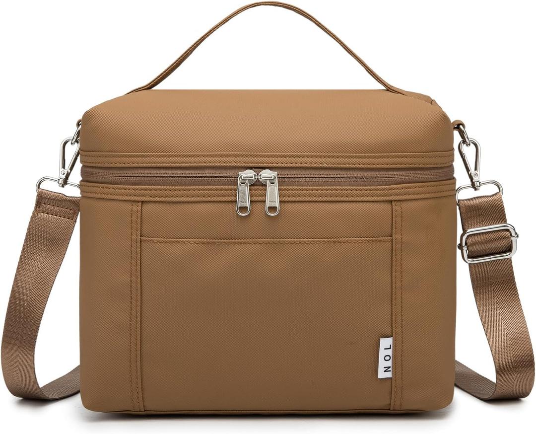 NOL Natural Organic Lifestyle Insulated Lunch Bags for Women Cooler Bag Lightweight Nylon Waterproof Lunch Box For Work (Medium(normal),Brown (Medium (8 Liters)