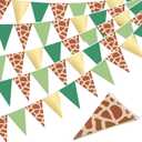 Tiamon 5 Pcs Safari Birthday Banner Decorations Giraffe Animals Green Jungle Wild One Pennant Bunting Printed Triangle Flag for Jungle Wild Baby Shower Zoo Giraffe Birthday Party Decor Supplies (Gold)