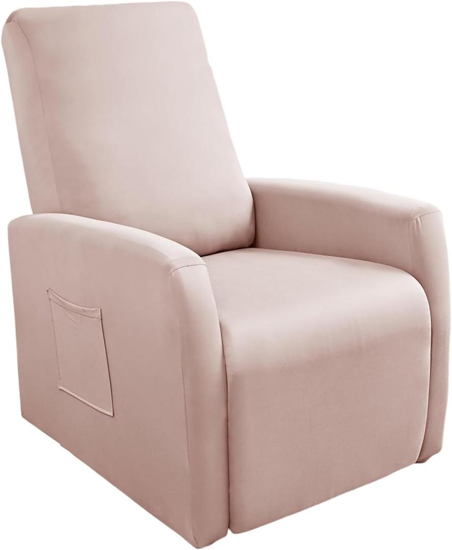 Recliner Chair Covers 4 Pieces Waterproof Small Recliner Sofa Slipcover Stretch Recliner Slipcover for Lazyboy Recliner Chair with Storage Pocket Furniture Protector for Living RoomPink