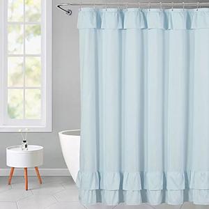 YOSTEV Light Blue Ruffle Shower Curtain Farmhouse Fabric Cloth Shower Curtains for Bathroom 72x72 Inches,Standard Size